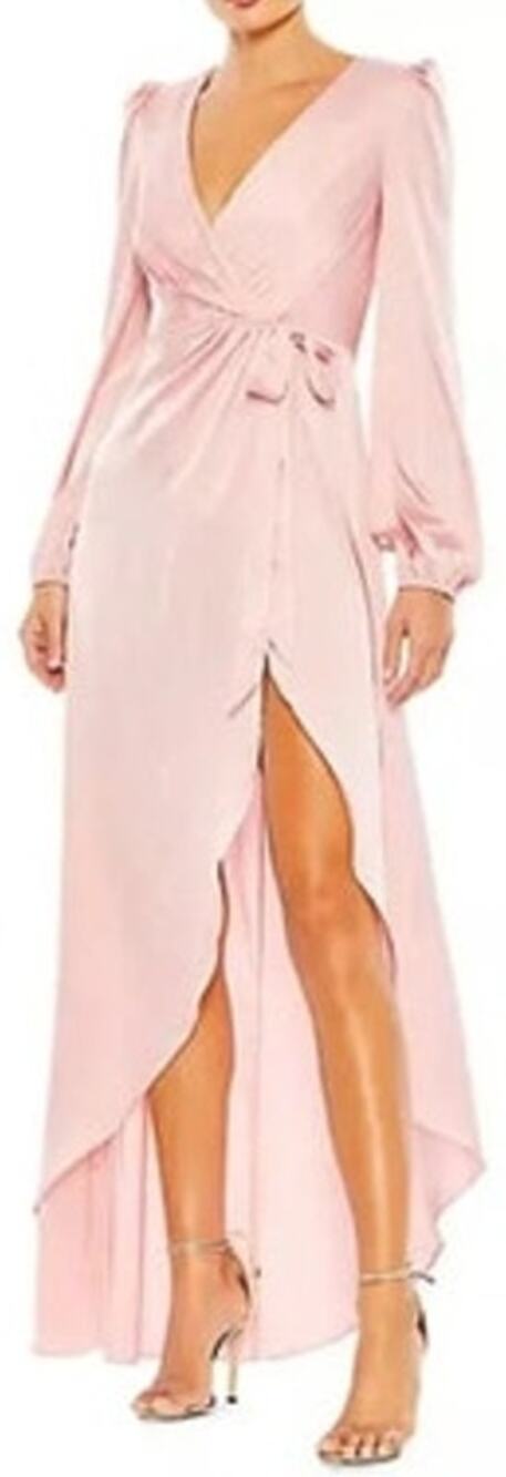 Ieena For Mac Duggal 55624 Dress Satin Slit Wrap Long Sleeve Rose Pink NWT 0